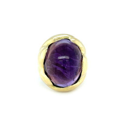 18ct Yellow Gold & Amethyst Chunky Solitaire Ring (H)
