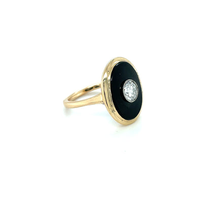 14ct Yellow Gold Onyx & Diamond Ring (L)