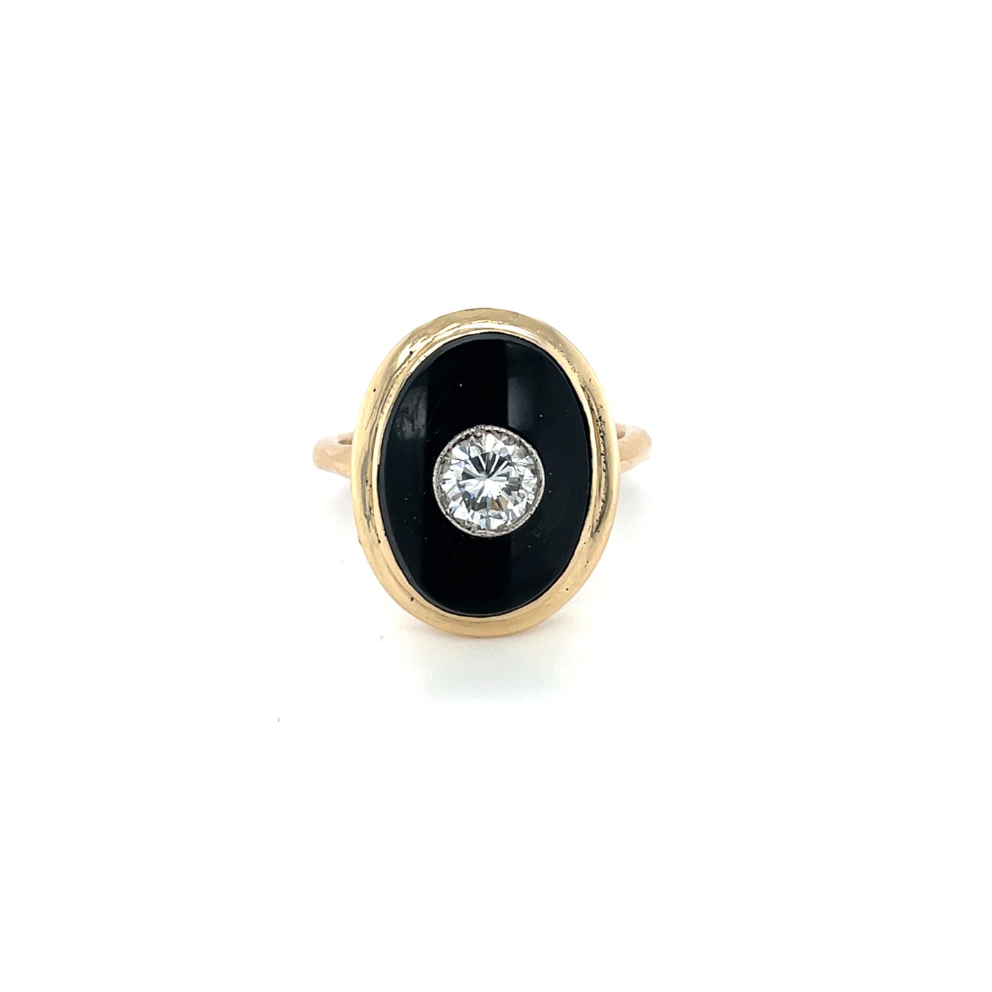 14ct Yellow Gold Onyx & Diamond Ring (L)