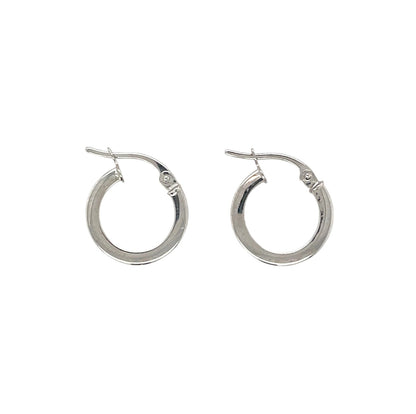 9ct White Gold Square-Edge Round Hoop Earrings