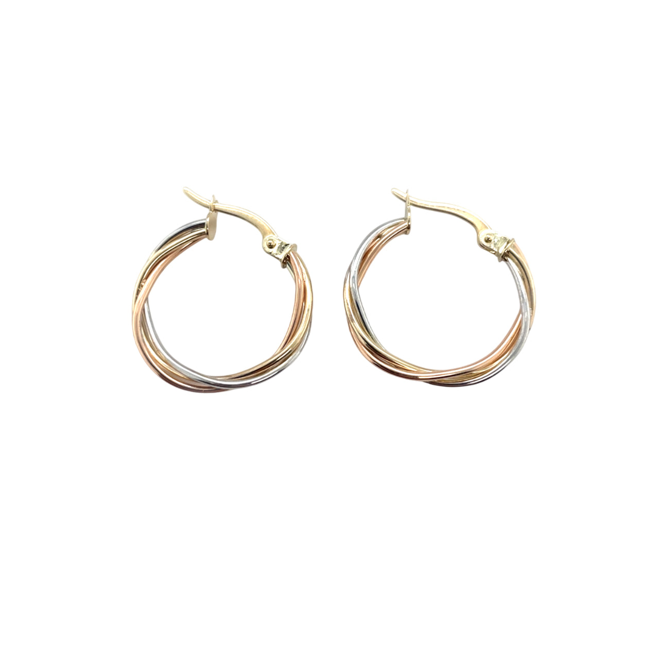 9ct Three Colour Russian Style Hoop Earrings