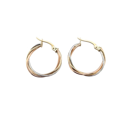 9ct Three Colour Russian Style Hoop Earrings