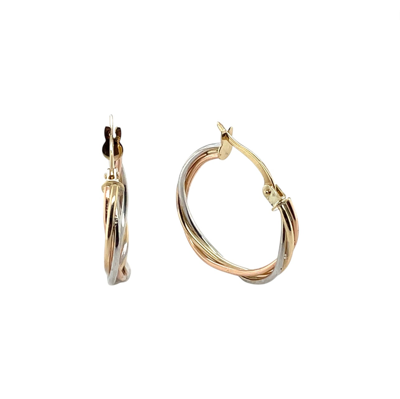 9ct Three Colour Russian Style Hoop Earrings
