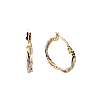 9ct Three Colour Russian Style Hoop Earrings