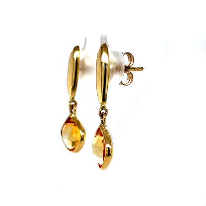 9ct White Gold Citrine Cushion Drop Earrings