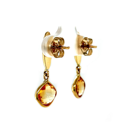 9ct White Gold Citrine Cushion Drop Earrings