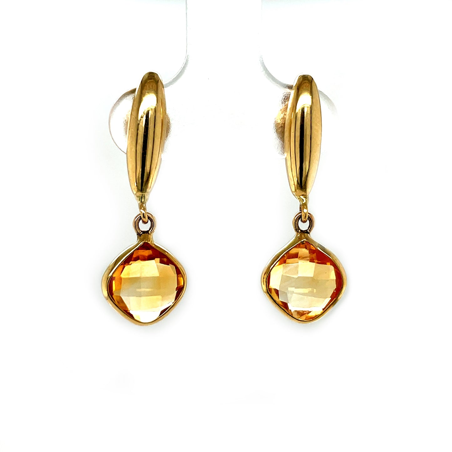 9ct White Gold Citrine Cushion Drop Earrings