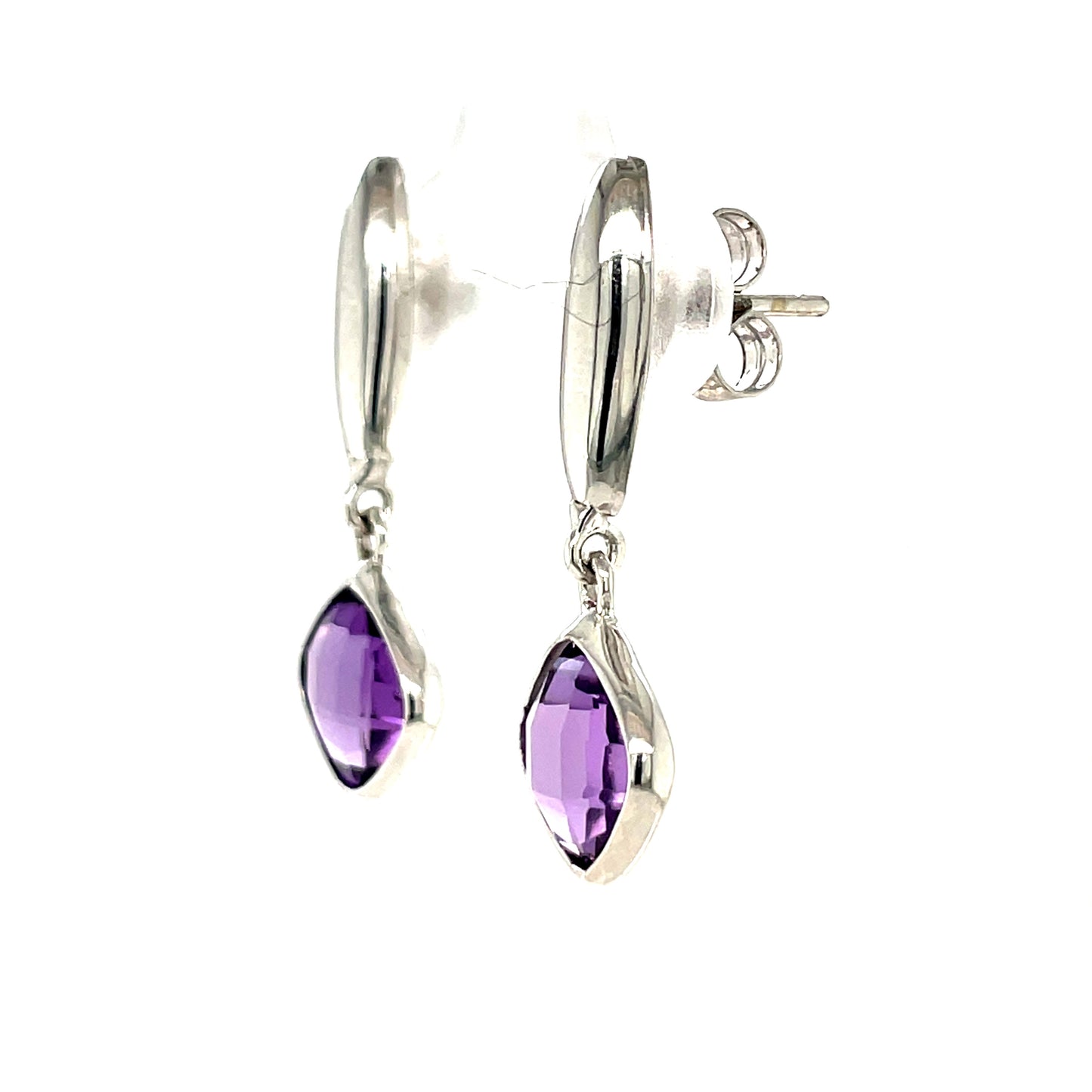 9ct White Gold Amethyst Cushion Drop Earrings