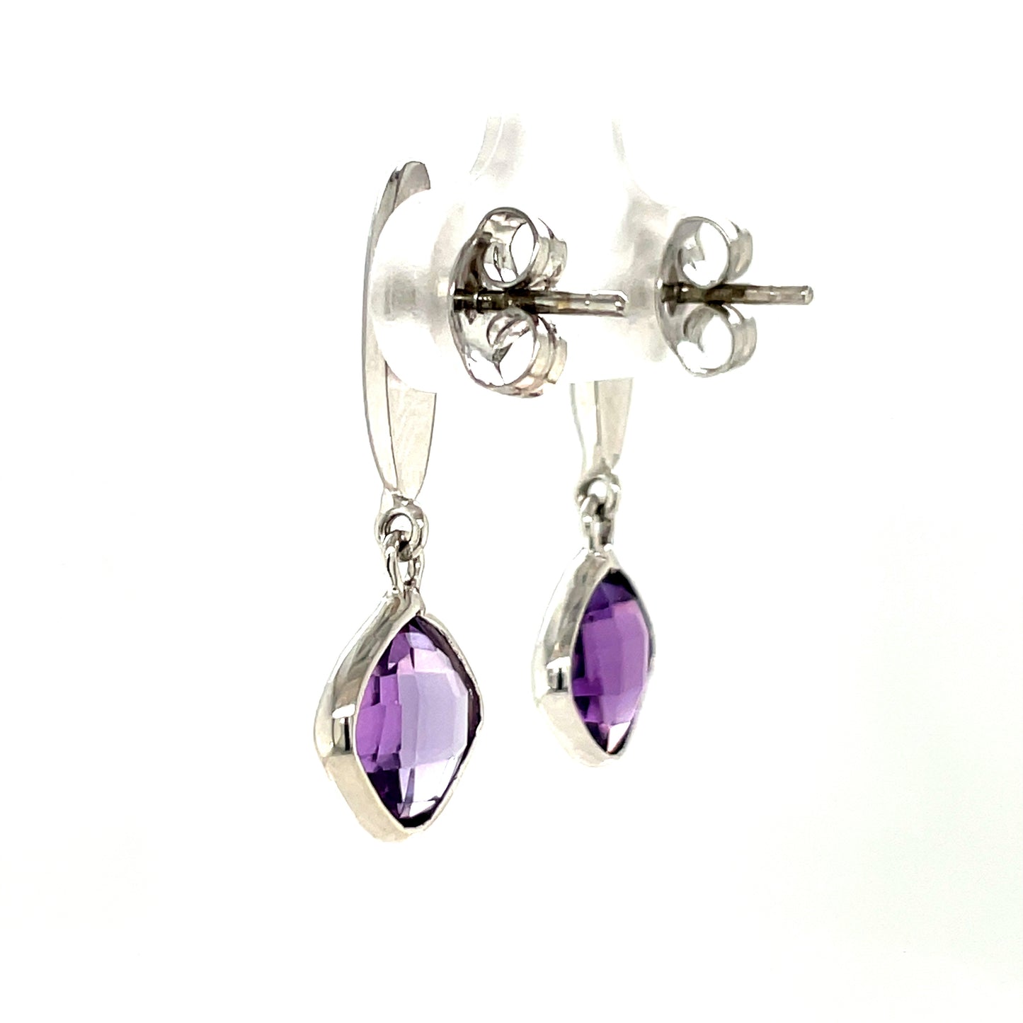 9ct White Gold Amethyst Cushion Drop Earrings