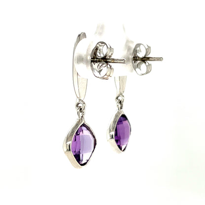 9ct White Gold Amethyst Cushion Drop Earrings