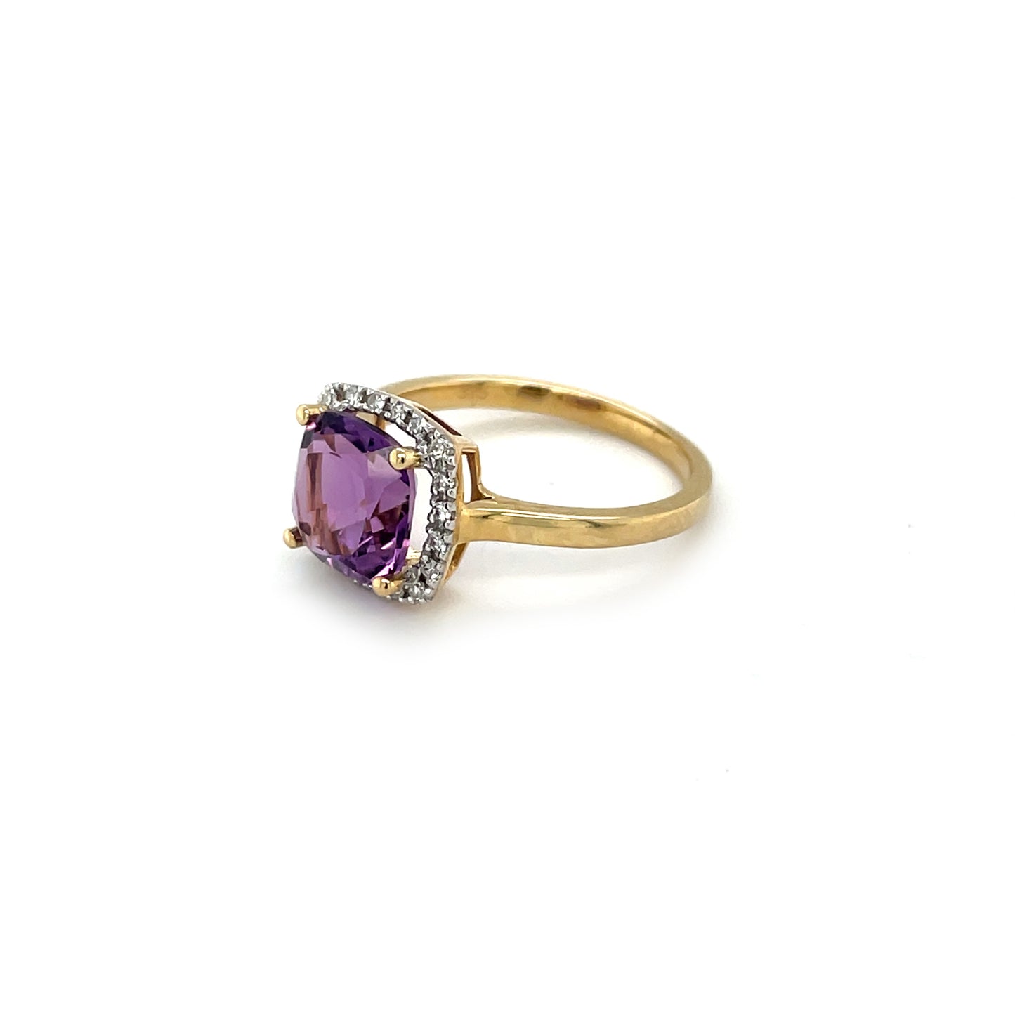 9ct Yellow Gold Amethyst and Diamond Cluster Ring (M)
