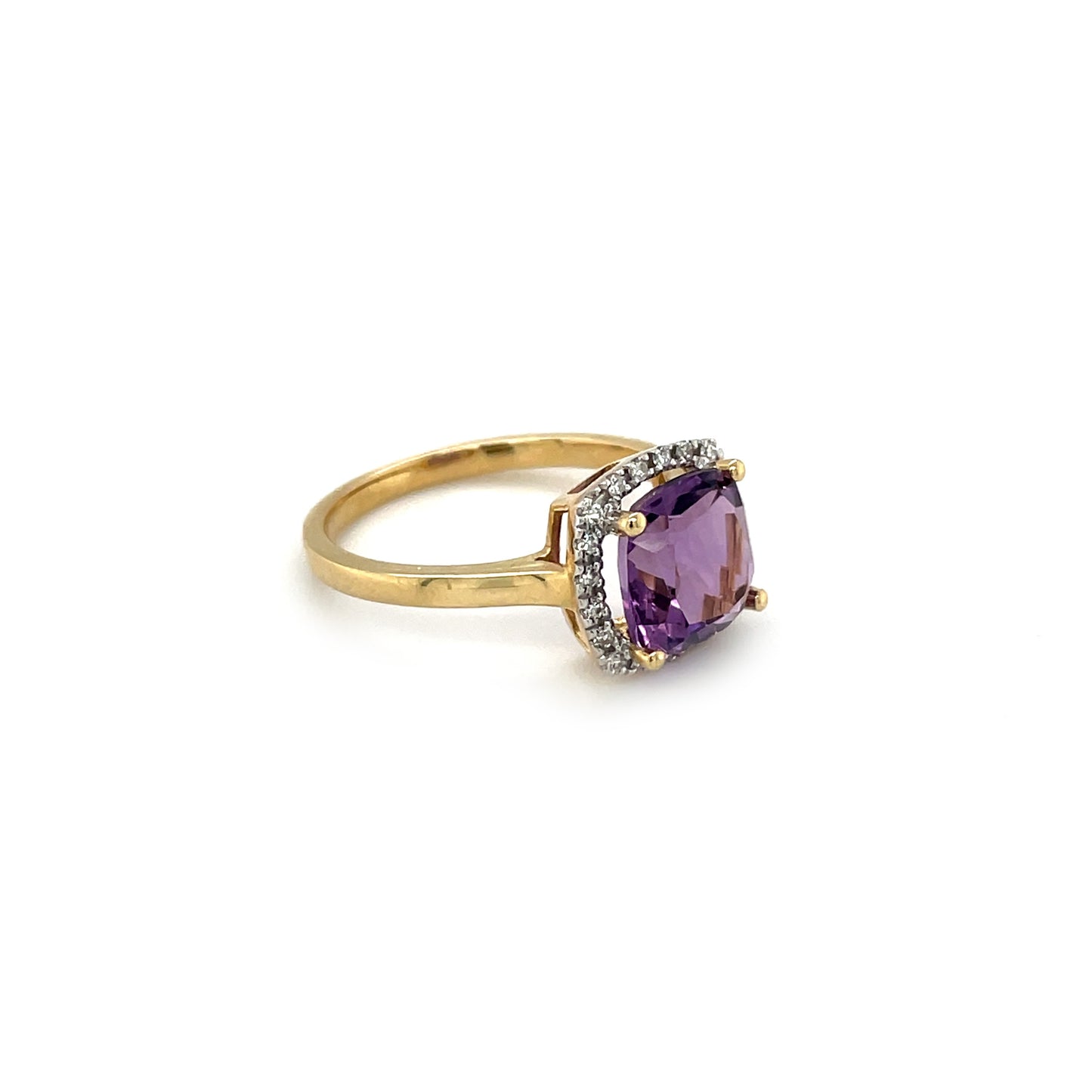9ct Yellow Gold Amethyst and Diamond Cluster Ring (M)