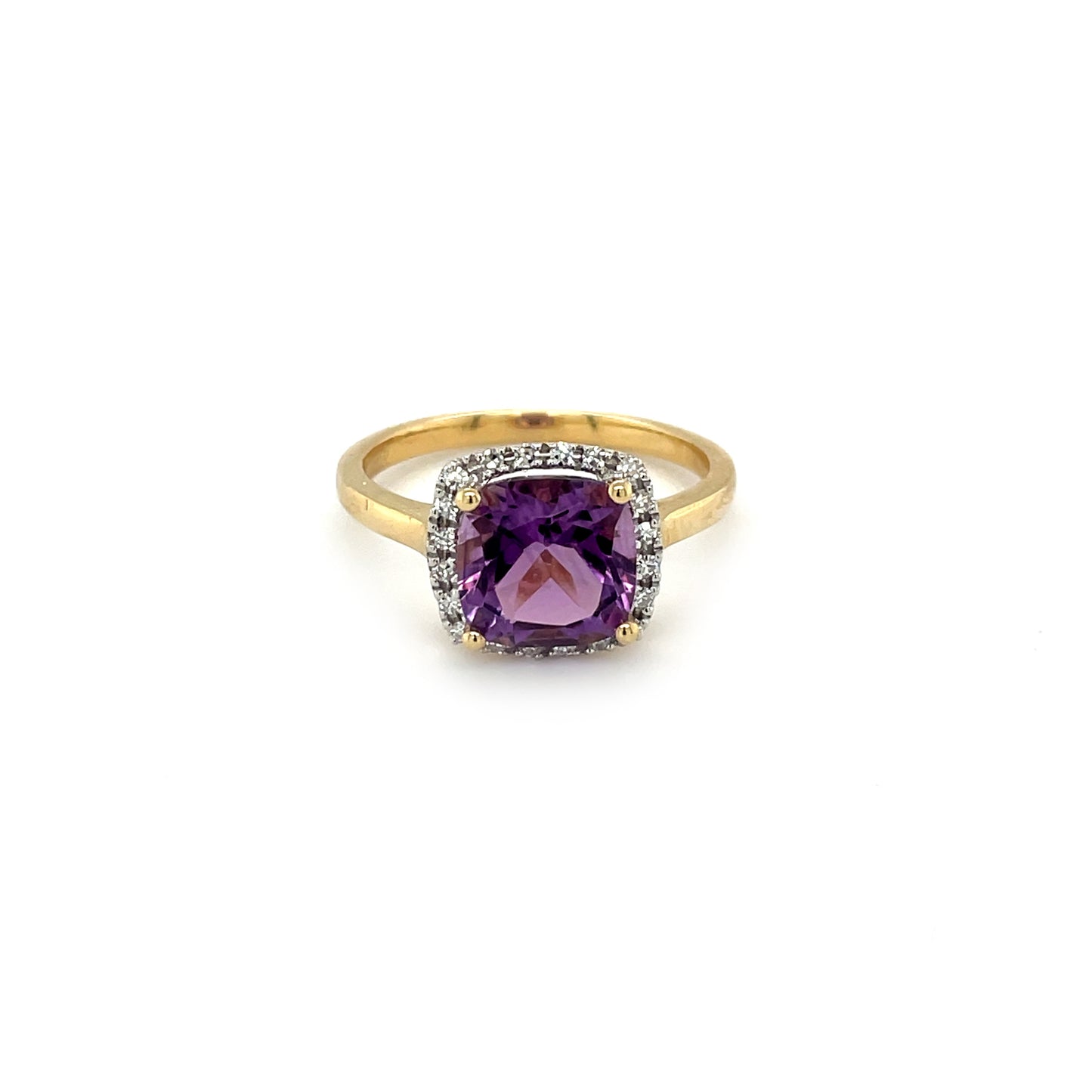 9ct Yellow Gold Amethyst and Diamond Cluster Ring (M)