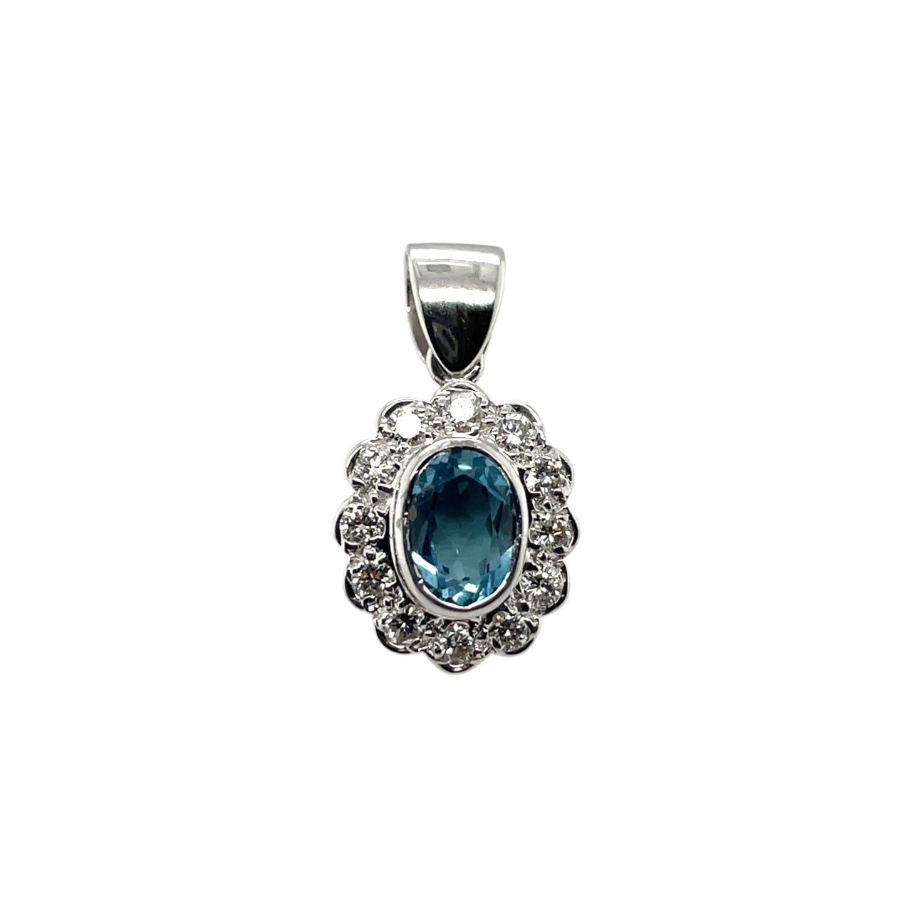 18ct White Gold Aquamarine and Diamond Pendant