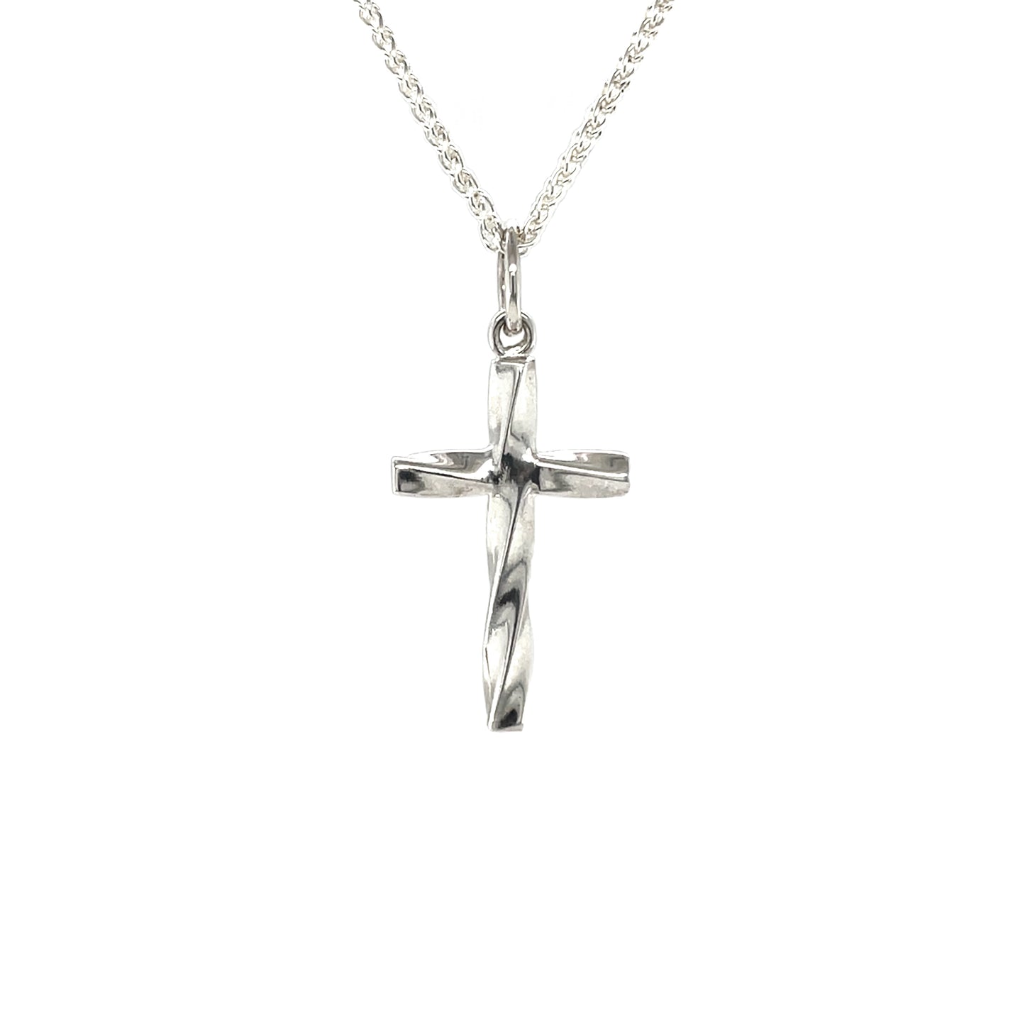Silver Twisted Cross Pendant (20x13mm) & Chain (16-18")
