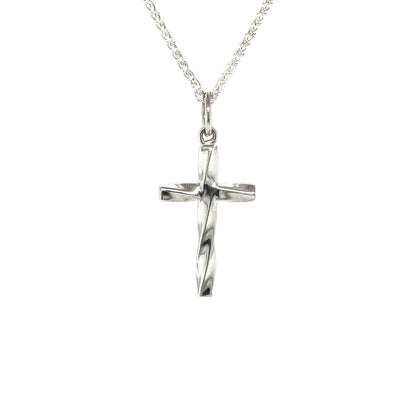 Silver Twisted Cross Pendant (20x13mm) & Chain (16-18")