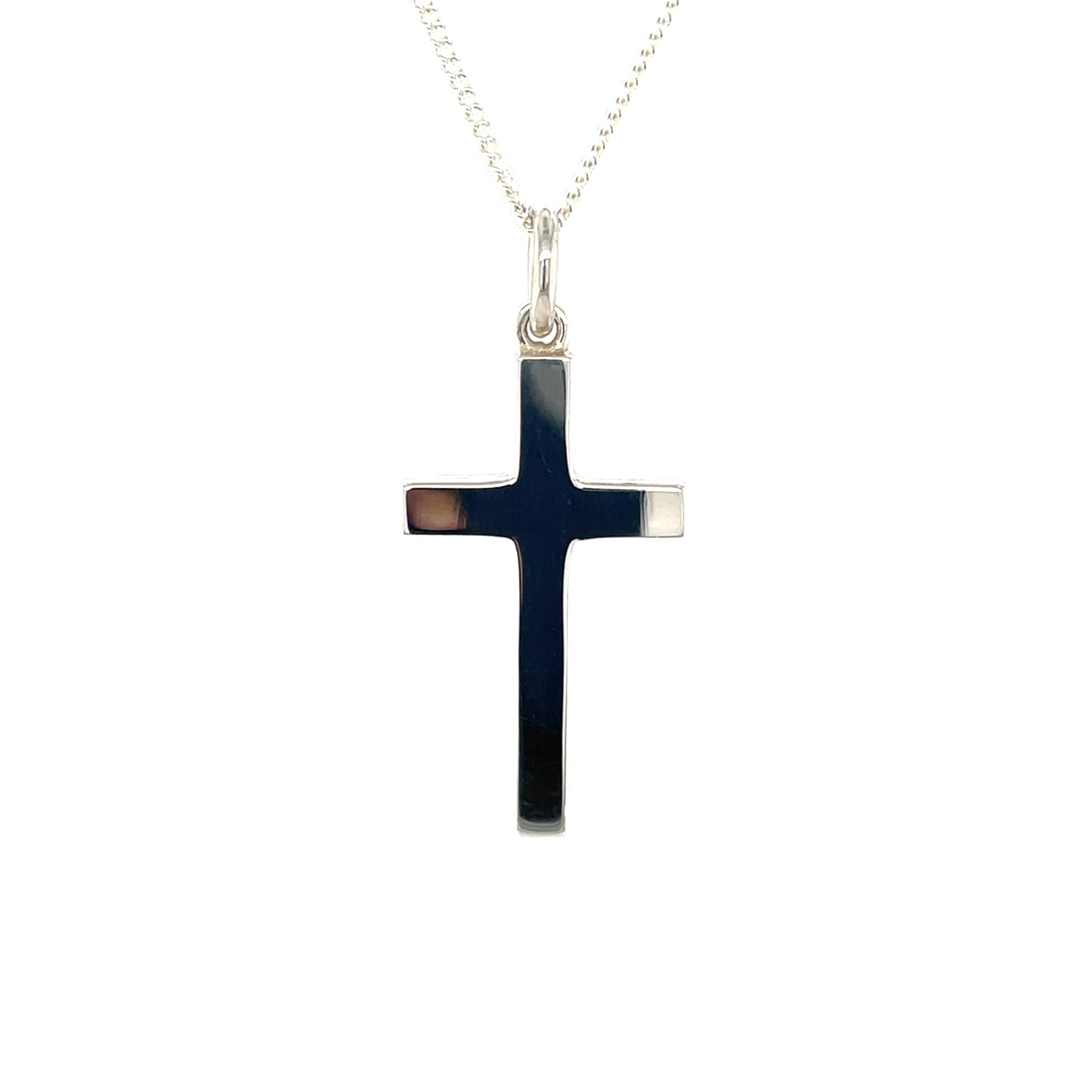 Silver Large Block Cross Pendant (25x15mm) & Chain (16-18")