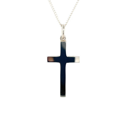 Silver Large Block Cross Pendant (25x15mm) & Chain (16-18")