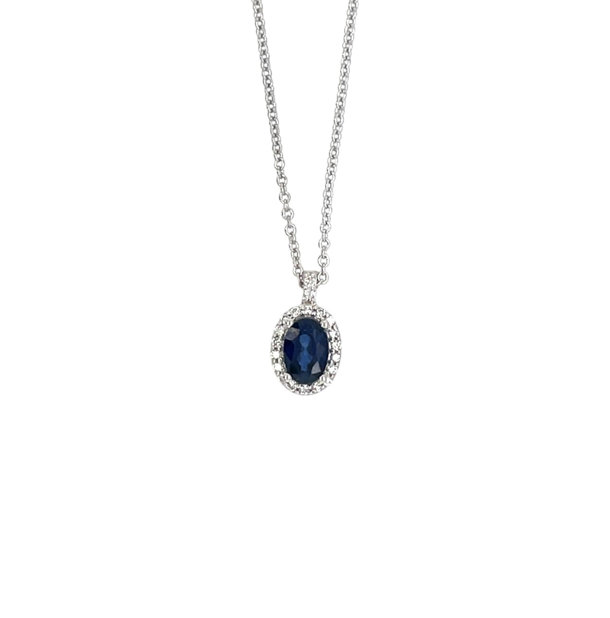 18ct White Gold Sapphire & Diamond Cluster Pendant & Chain (18")