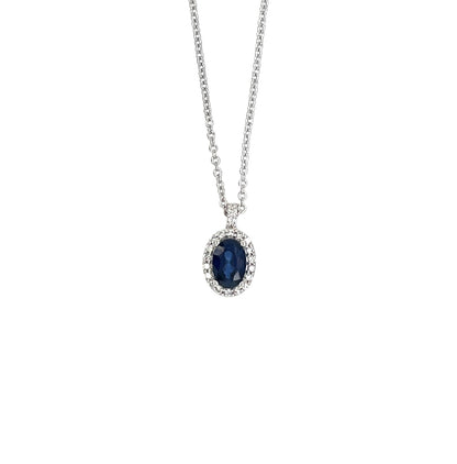 18ct White Gold Sapphire & Diamond Cluster Pendant & Chain (18")