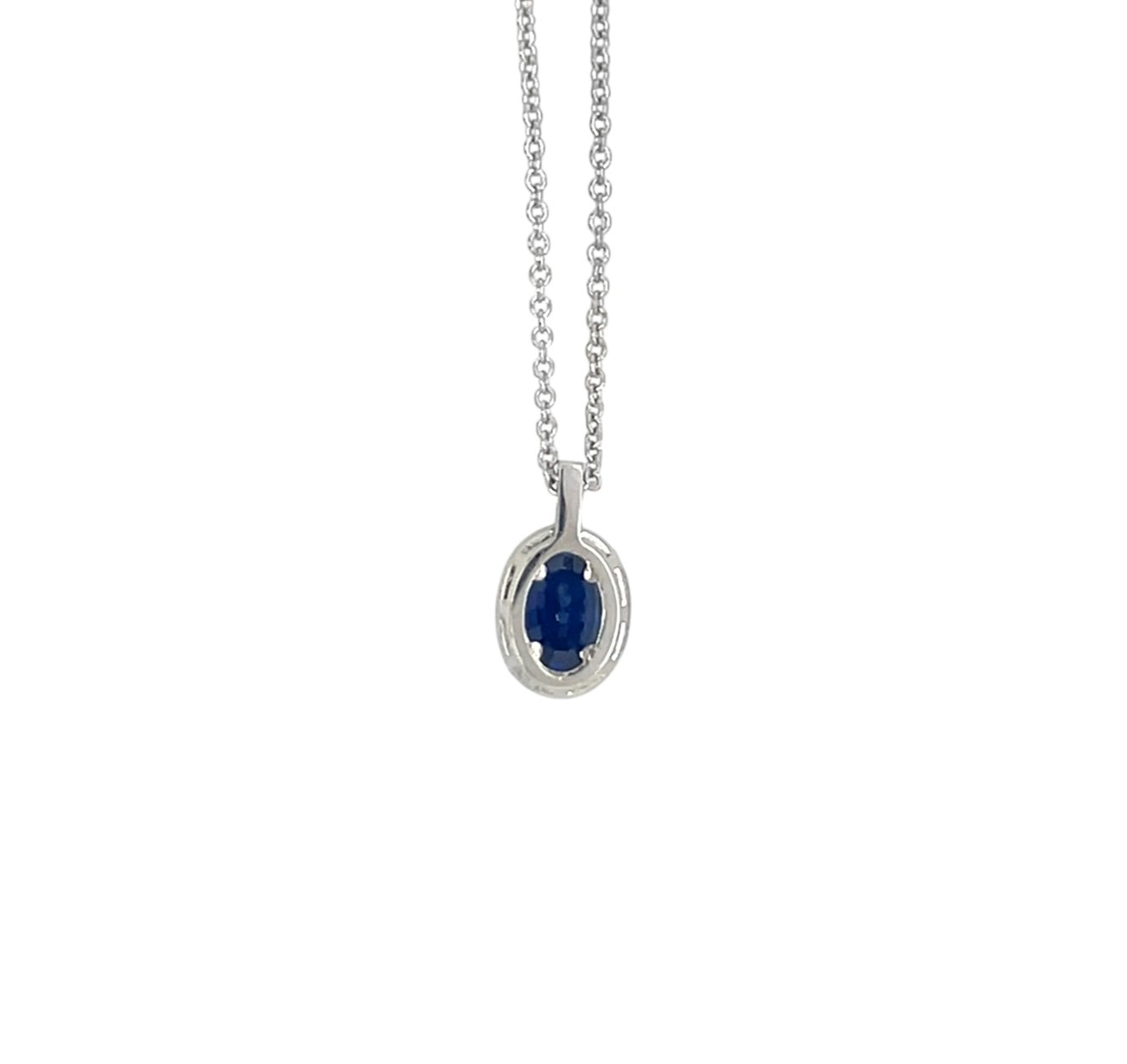 18ct White Gold Sapphire & Diamond Cluster Pendant & Chain (18")