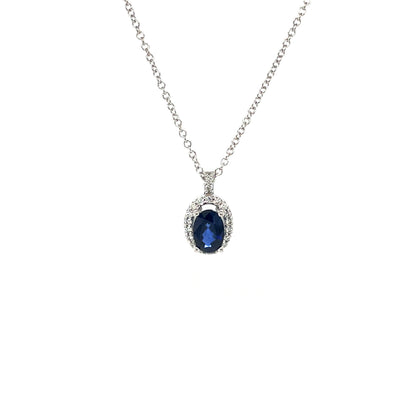 18ct White Gold Sapphire & Diamond Cluster Pendant & Chain (18")