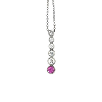 Tiffany & Co Platinum Diamond & Pink Sapphire Jazz Pendant & Chain (16")
