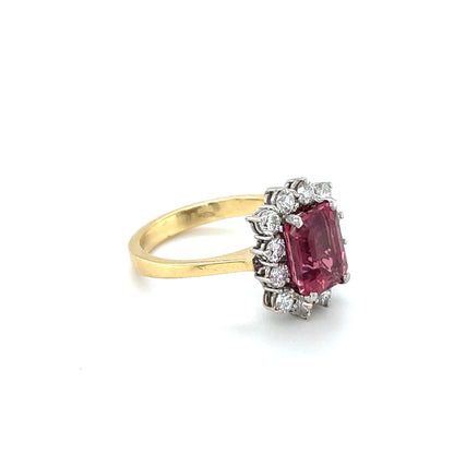 18ct Yellow Gold Pink Tourmaline & Diamond Cluster Ring