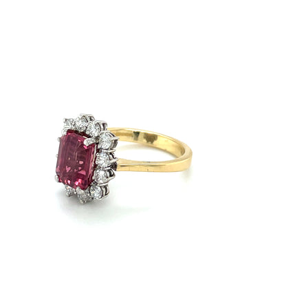 18ct Yellow Gold Pink Tourmaline & Diamond Cluster Ring