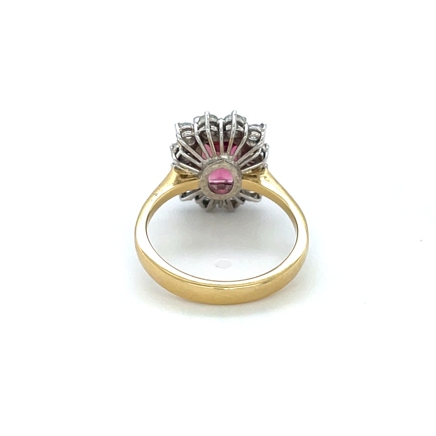18ct Yellow Gold Pink Tourmaline & Diamond Cluster Ring