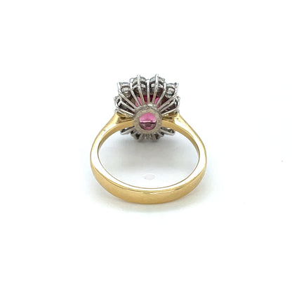 18ct Yellow Gold Pink Tourmaline & Diamond Cluster Ring