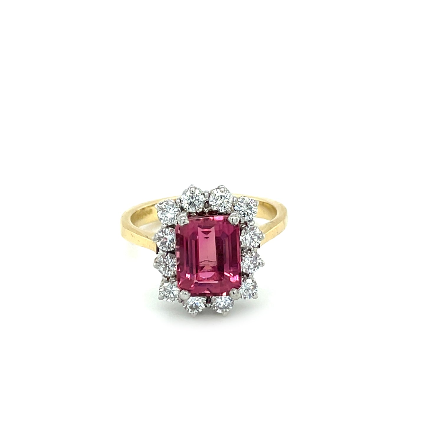 18ct Yellow Gold Pink Tourmaline & Diamond Cluster Ring