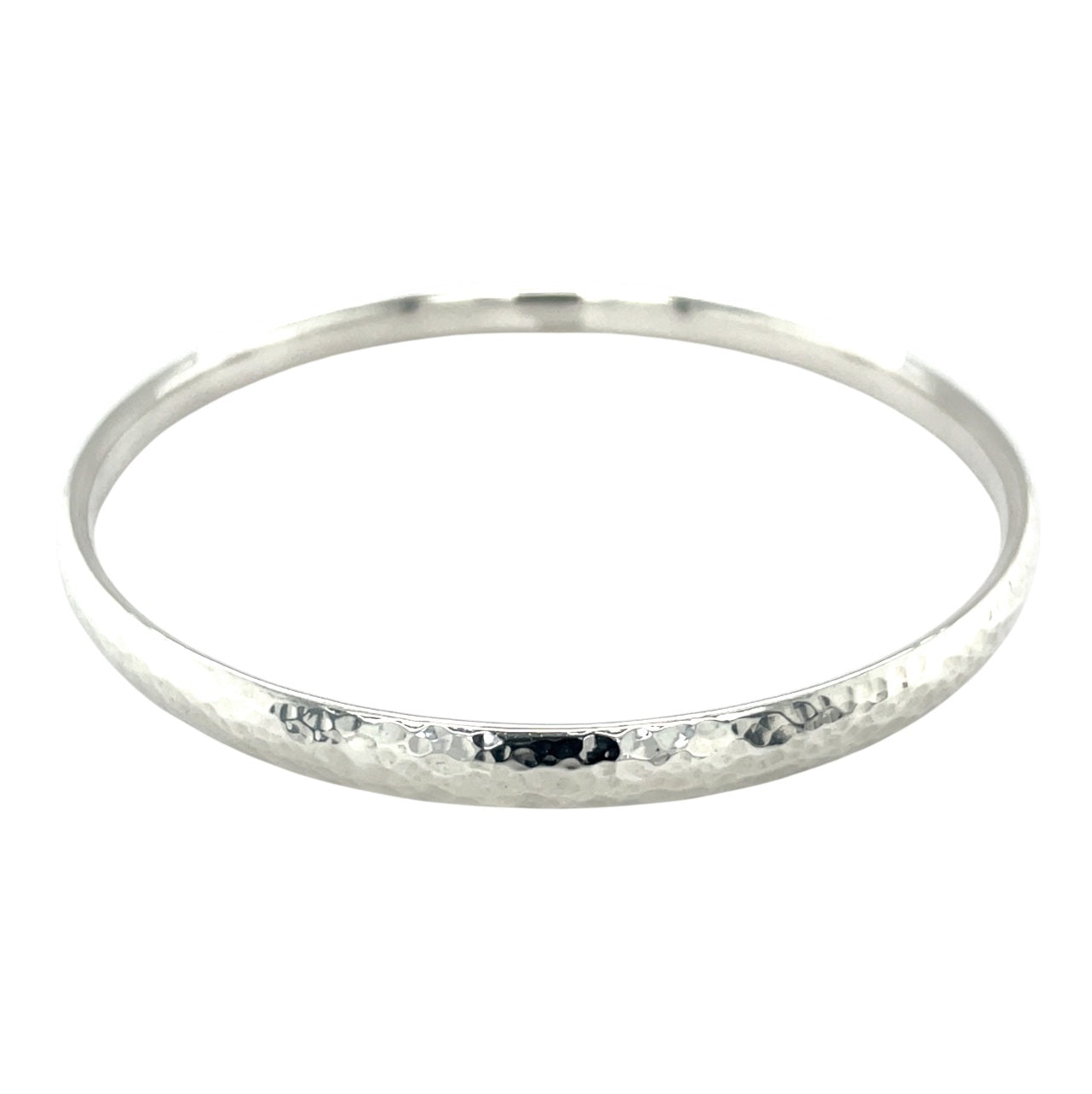 Silver Hammered Round Bangle (6mm)