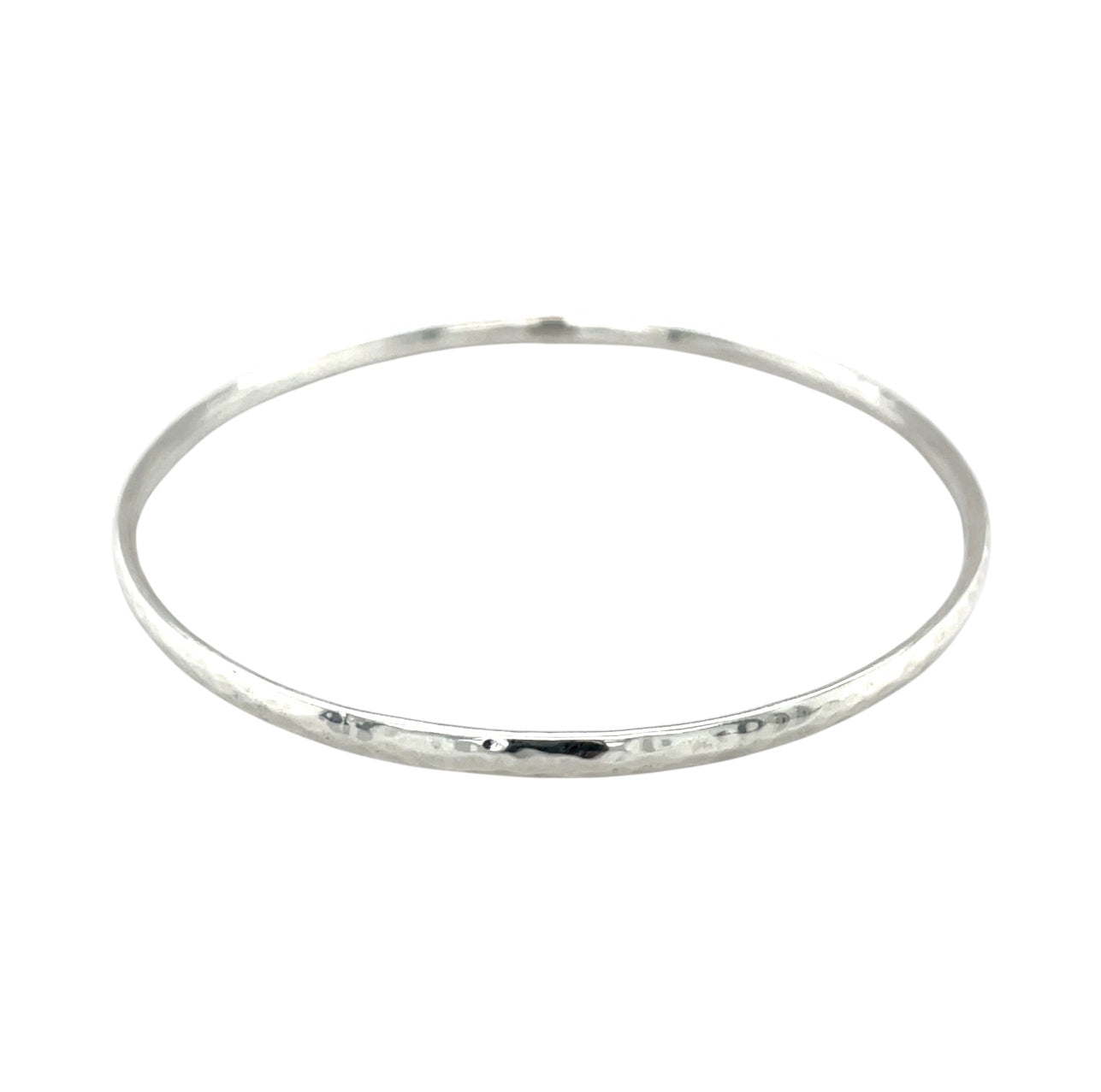 Silver Hammered Round Bangle 3mm