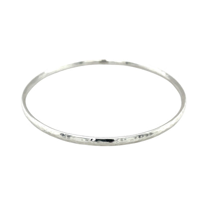 Silver Hammered Round Bangle 3mm