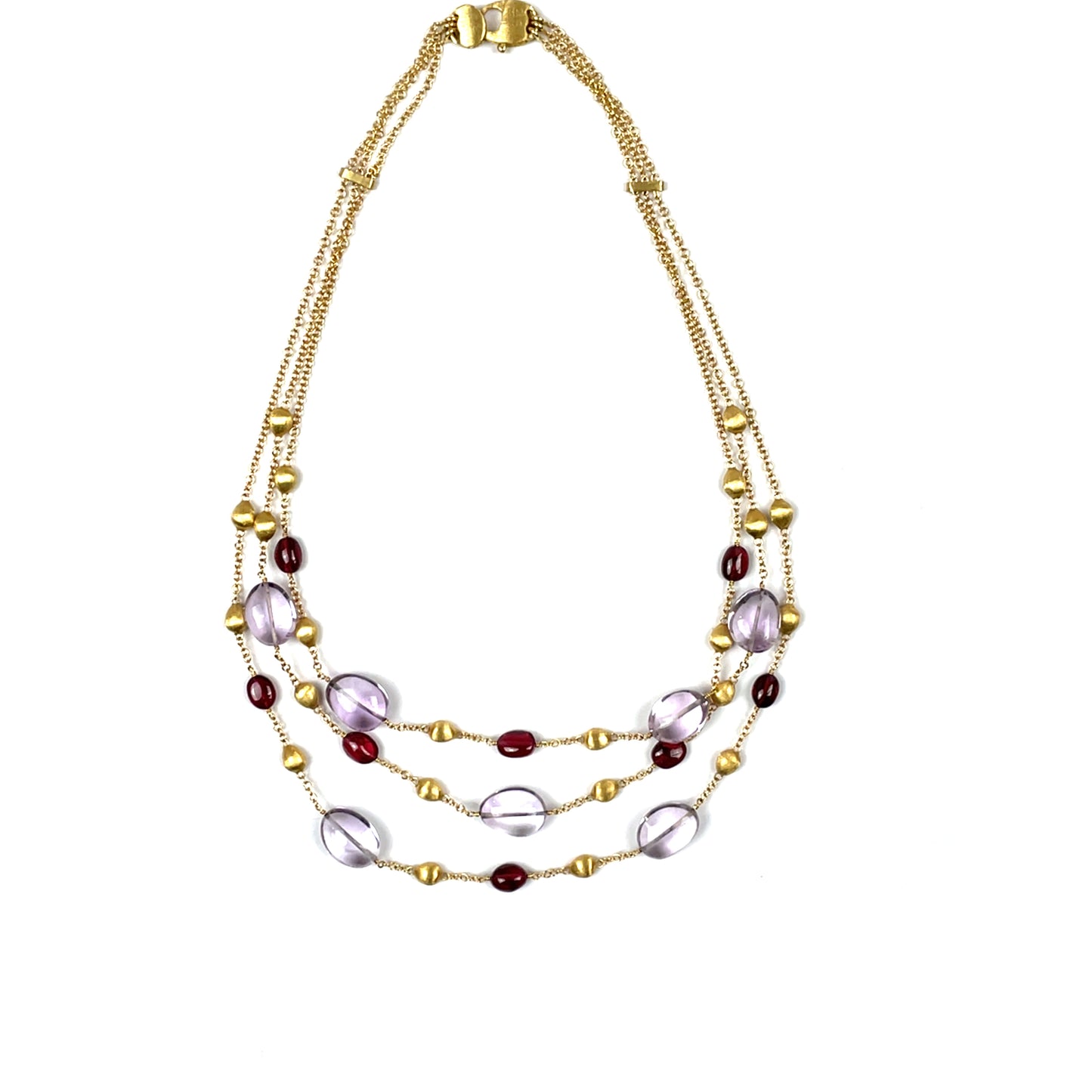 18ct Yellow Gold Marco Bicego Paradise Necklace with Amethyst & Pink Tourmaline (16")