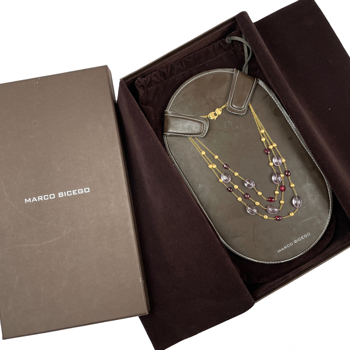 18ct Yellow Gold Marco Bicego Paradise Necklace with Amethyst & Pink Tourmaline (16")