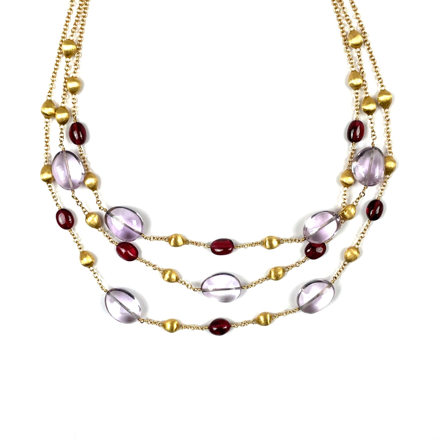 18ct Yellow Gold Marco Bicego Paradise Necklace with Amethyst & Pink Tourmaline (16")