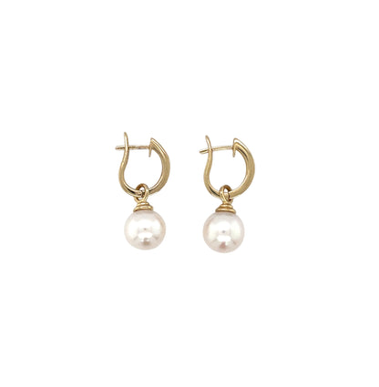 9ct Yellow Gold & Diamond & Detachable Pearl Drop Hoop Earrings
