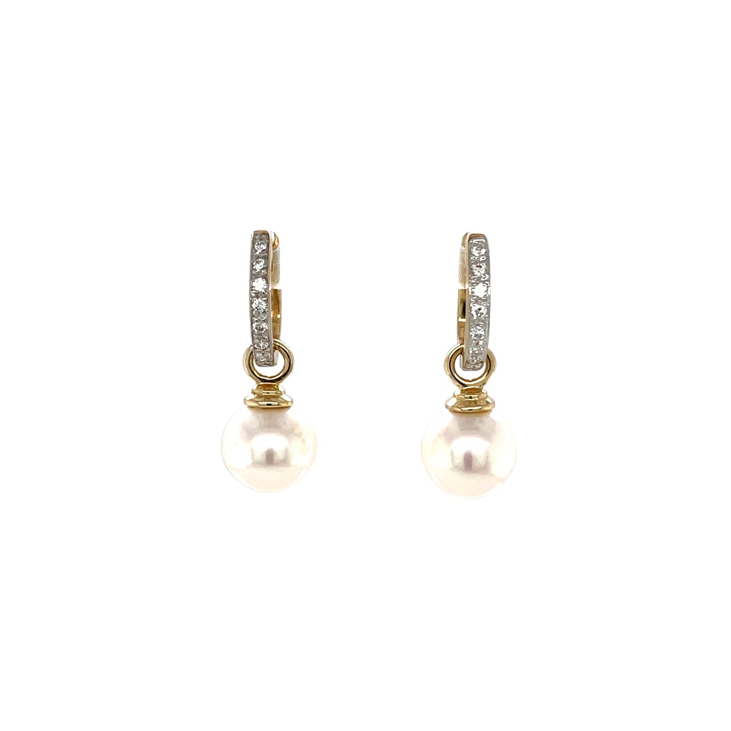 9ct Yellow Gold & Diamond & Detachable Pearl Drop Hoop Earrings