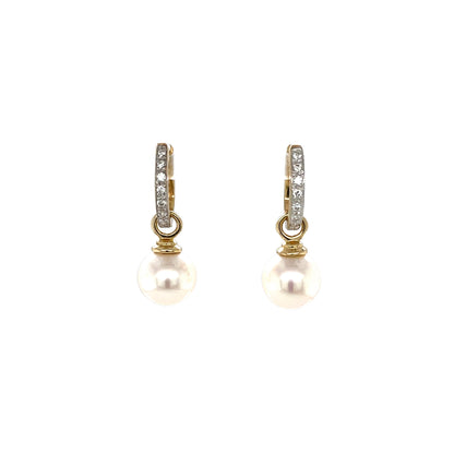 9ct Yellow Gold & Diamond & Detachable Pearl Drop Hoop Earrings