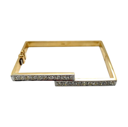 18ct Yellow Gold Rectangle Hinged Diamond Bangle