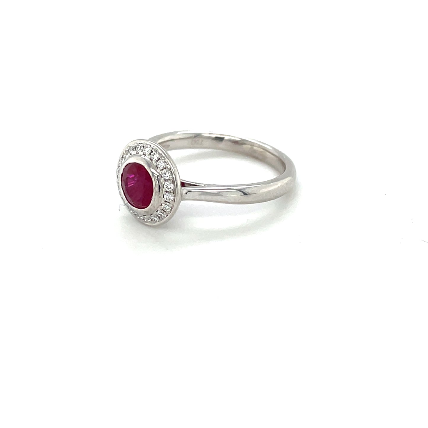 18ct White Gold Ruby and Diamond Cluster Ring (M)