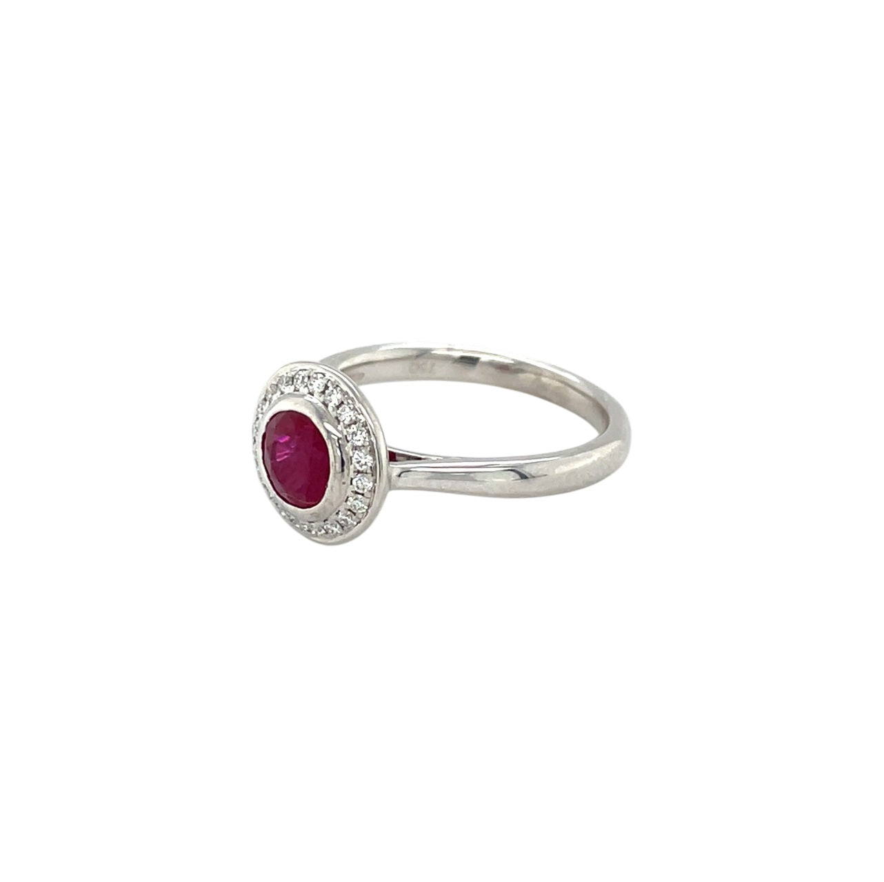 18ct White Gold Ruby & Diamond Cluster Ring (M)