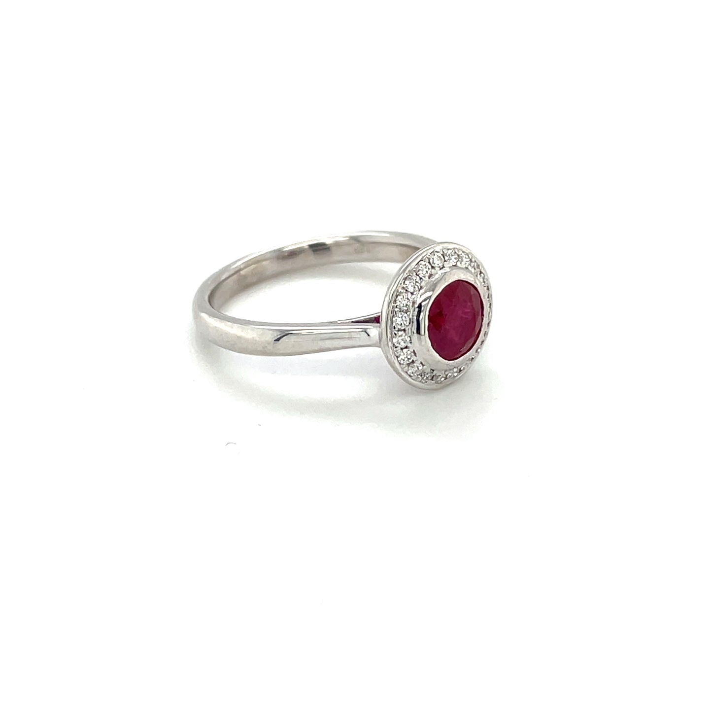 18ct White Gold Ruby and Diamond Cluster Ring (M)