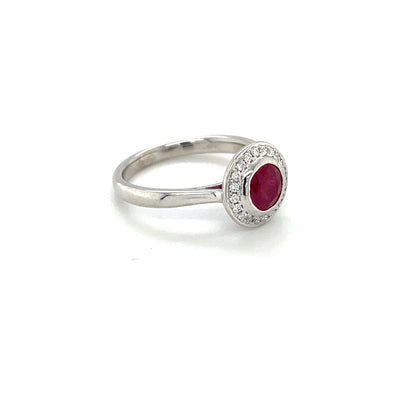 18ct White Gold Ruby and Diamond Cluster Ring (M)