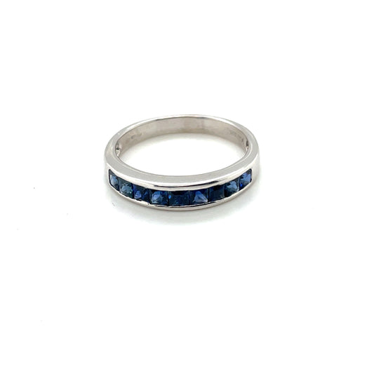 18ct White Gold Channel Set Sapphire Eternity Band (O)