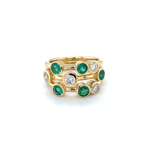 18ct Yellow Gold Emerald & Diamond Bubble Ring