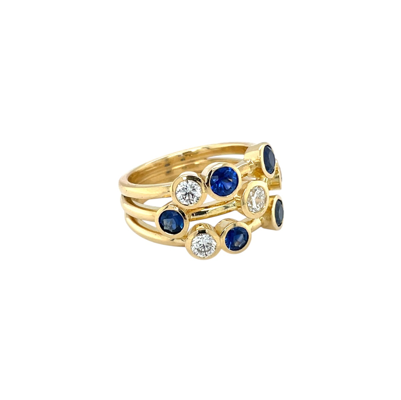 18ct Yellow Gold Sapphire & Diamond Bubble Ring (N1/2)