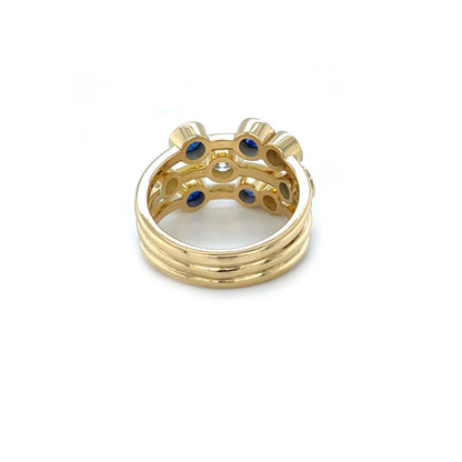 18ct Yellow Gold Sapphire & Diamond Bubble Ring